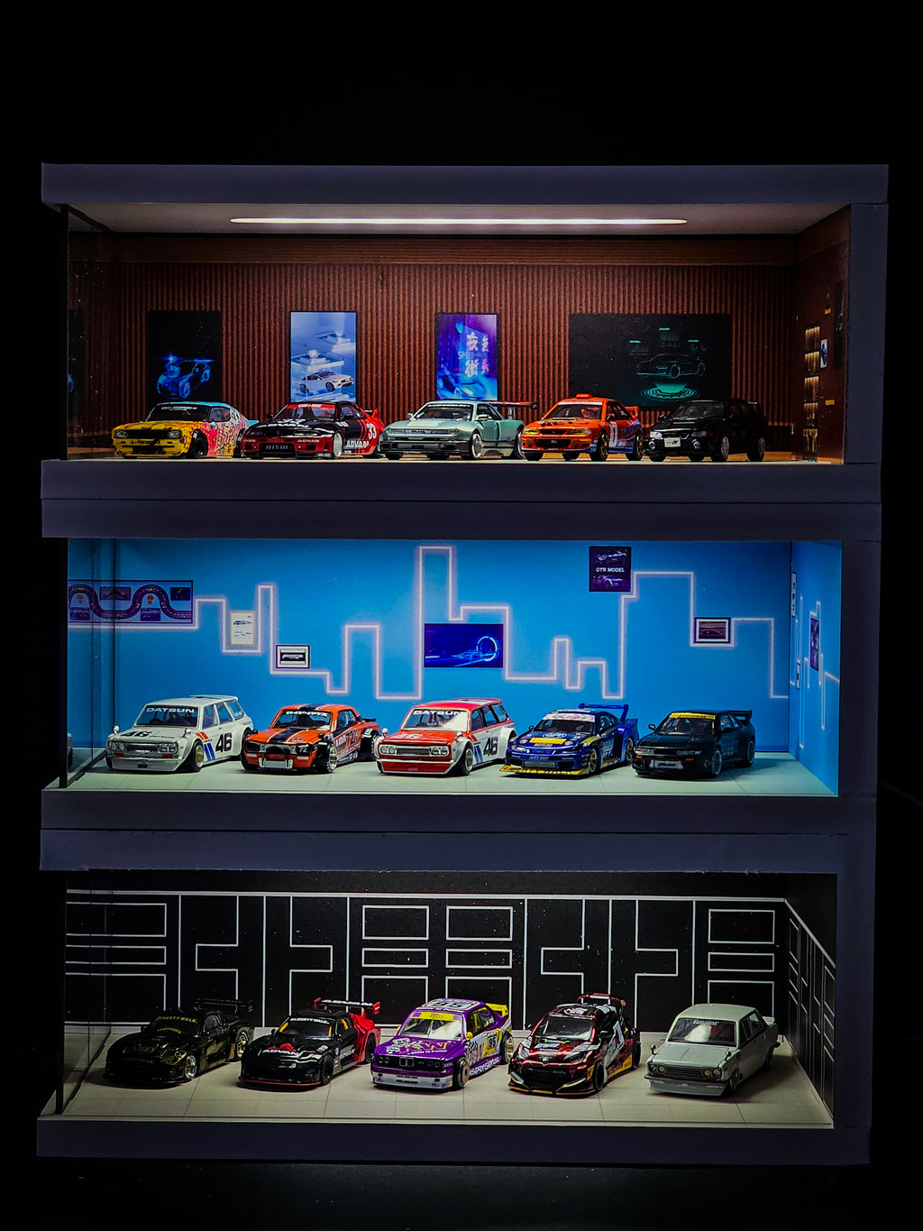 Light up garage for 1:64 cars (choose background colour)